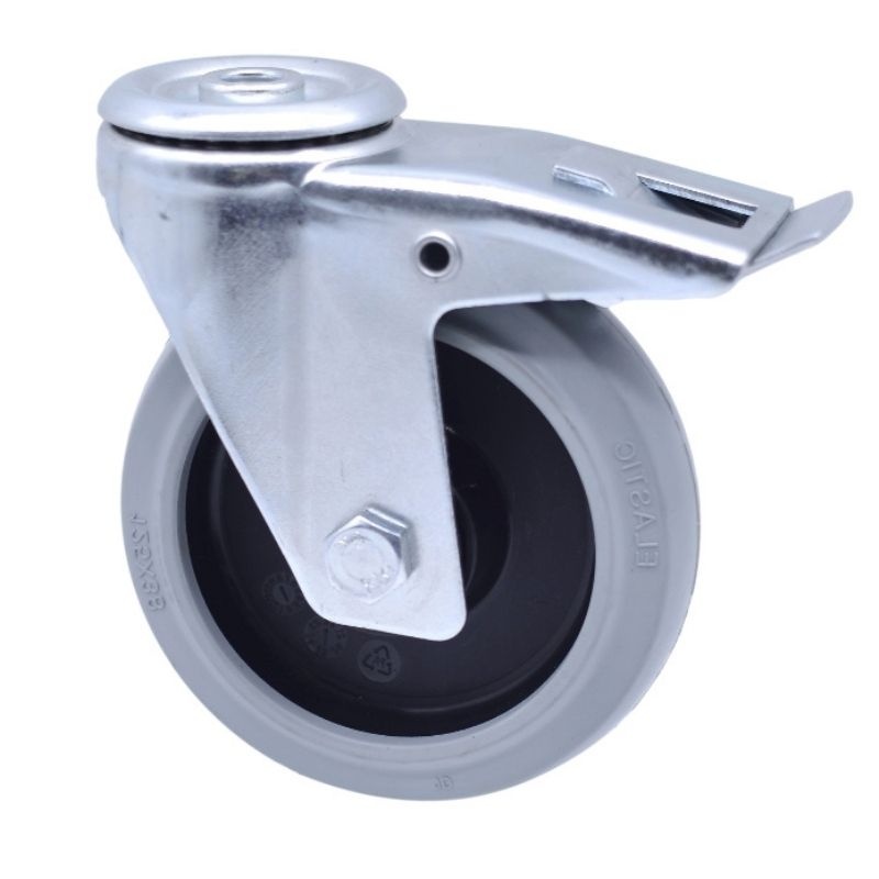 Rubber zwenkwiel met rem 125 mm - kogellager - 220 kg