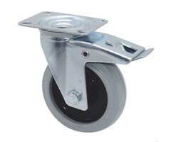 Elastisch rubber zwenkwiel met rem 125 mm - 220 kg