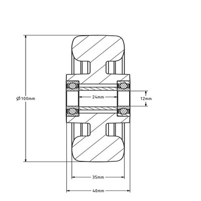 PU wiel 100 mm - kogellager asgat 12 mm - 180 kg