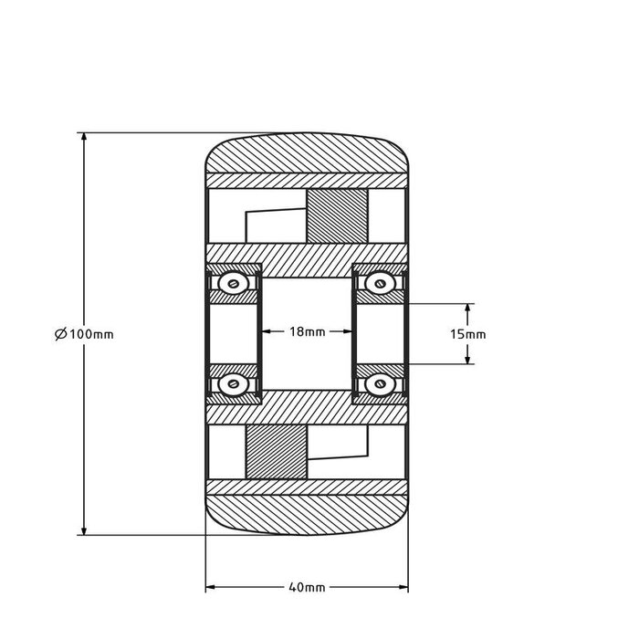 PU wiel 100 mm - kogellager asgat 15 mm - 200 kg