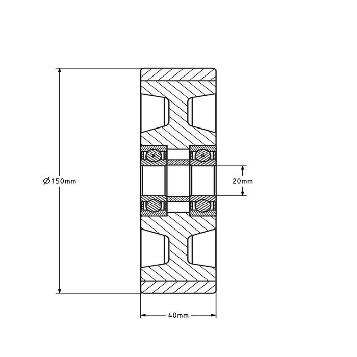 PU wiel 150 mm - kogellager asgat 20 mm - 700 kg
