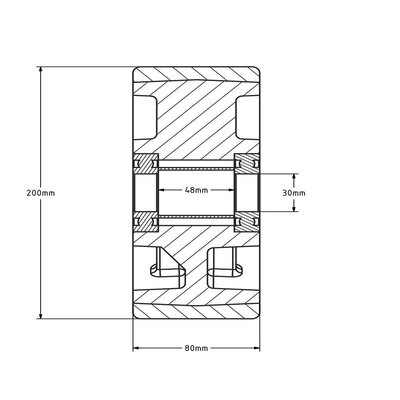 PU wiel 200 mm - kogellager asgat 30 mm - 1500 kg