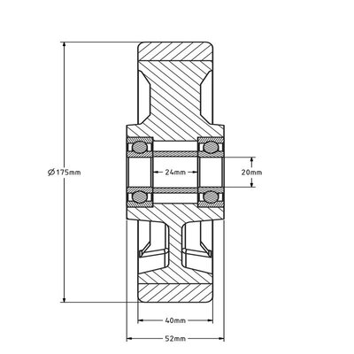 PU wiel 175 mm - kogellager asgat 20 mm - 650 kg