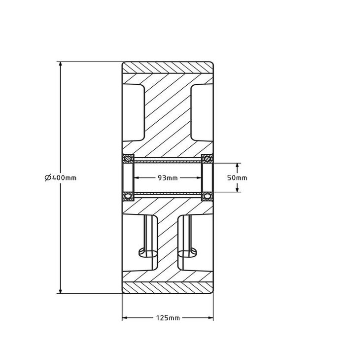 PU wiel 400 mm - kogellager asgat 50 mm - 4600 kg