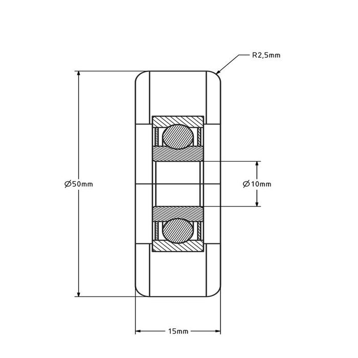 Rvs geleiderol 50x15 mm - polyurethaan - 100 kg