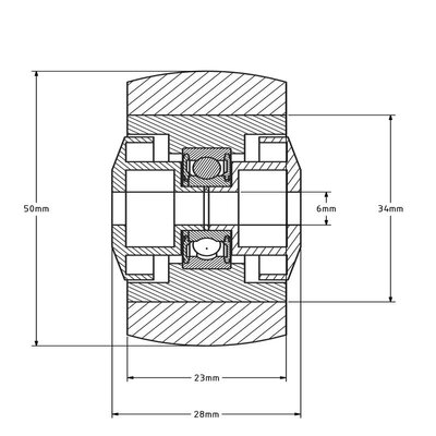 Rubber wiel 50 mm - kogellager asgat 6 mm - 50 kg