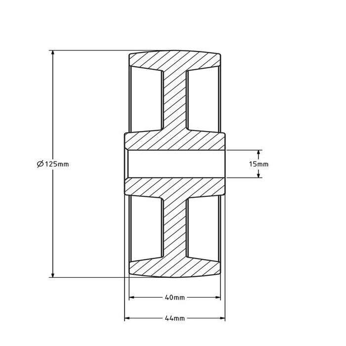 Nylon wiel 125 mm - asgat 15 mm - 300 kg