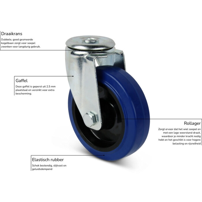 Rubber zwenkwiel 100 mm - 160 kg