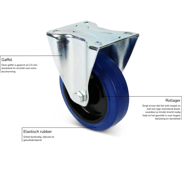 Rubber bokwiel 100 mm - rollager - 160 kg