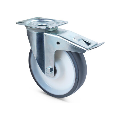 PU zwenkwiel met rem 160 mm - kogellager - 350 kg