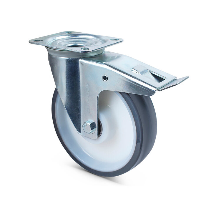 PU zwenkwiel met rem 160 mm - kogellager - 350 kg