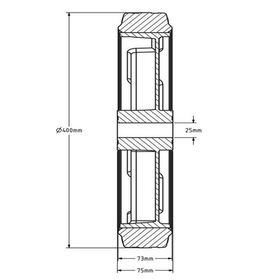 Rubber wiel 400 mm - rollager asgat 25 mm - 400 kg