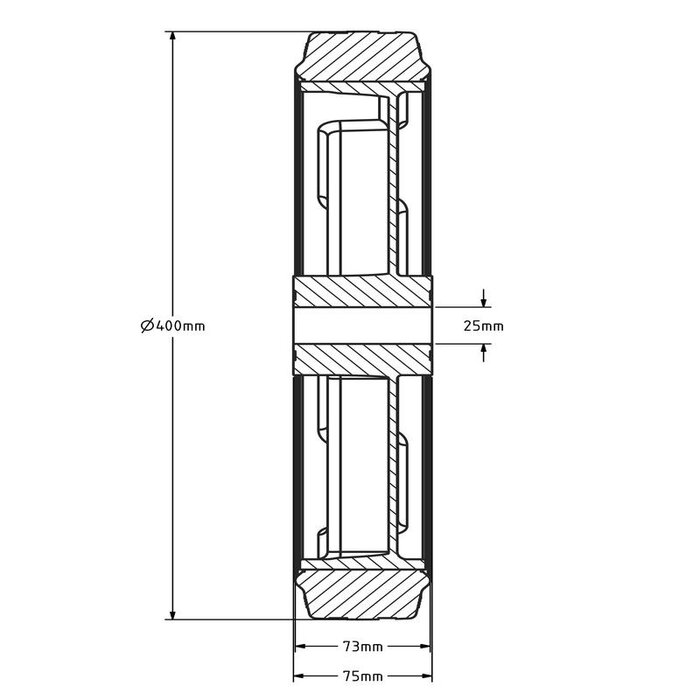 Rubber wiel 400 mm - rollager asgat 25 mm - 400 kg