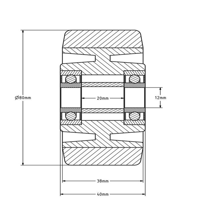 Rubber wiel 80 mm - kogellager asgat 12 mm - 120 kg