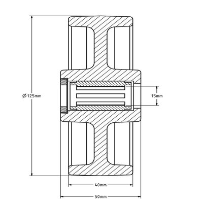 Rvs wiel 125 mm - polyamide - rollager - 300 kg
