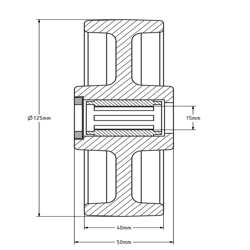 Rvs wiel 125 mm - polyamide - rollager - 300 kg