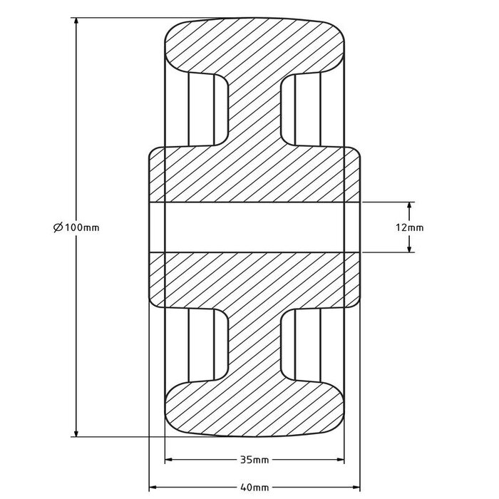 Nylon wiel 100 mm - asgat 12 mm - 300 kg
