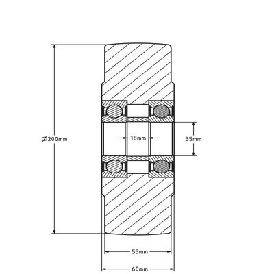 Gietnylon wiel 200 mm - kogellager - 3000 kg