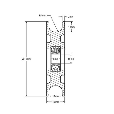 Kunststof kabelschijf 78 mm met U groef - 140 kg