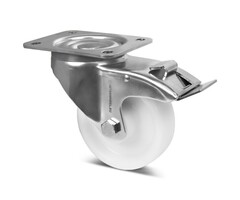 Rvs zwenkwiel met rem 125 mm Nylon  - 500 kg