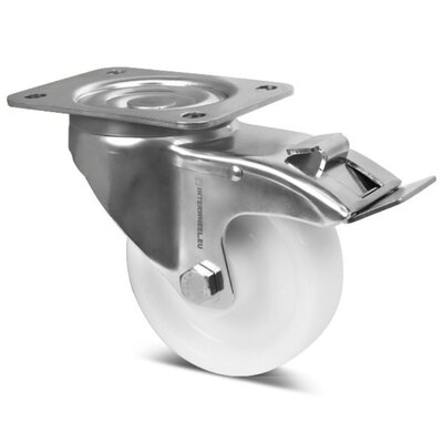 Rvs zwenkwiel met rem 125 mm - Nylon - 500 kg