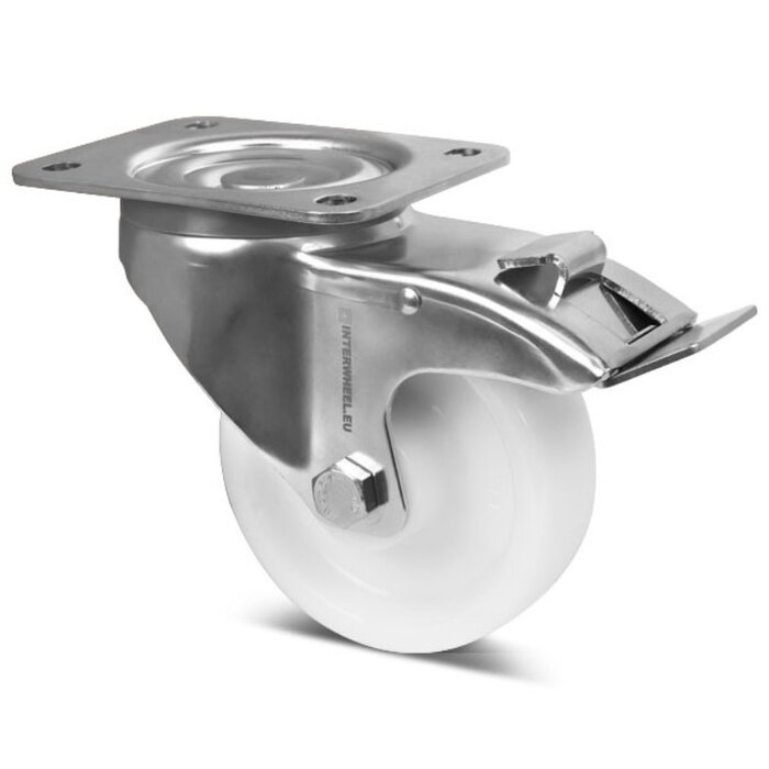 Rvs zwenkwiel met rem 125 mm - Nylon - 500 kg