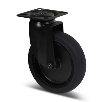 Zwart zwenkwiel 100 mm - plaat - 80 kg