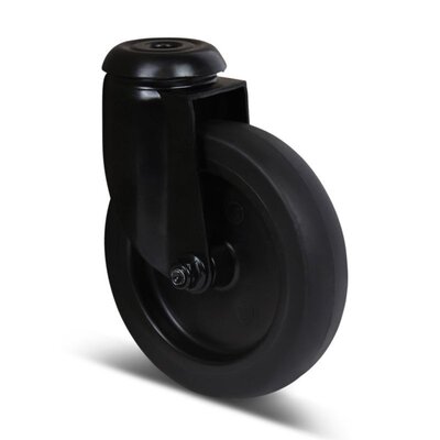 Zwart zwenkwiel 100 mm - boutgat - 80 kg