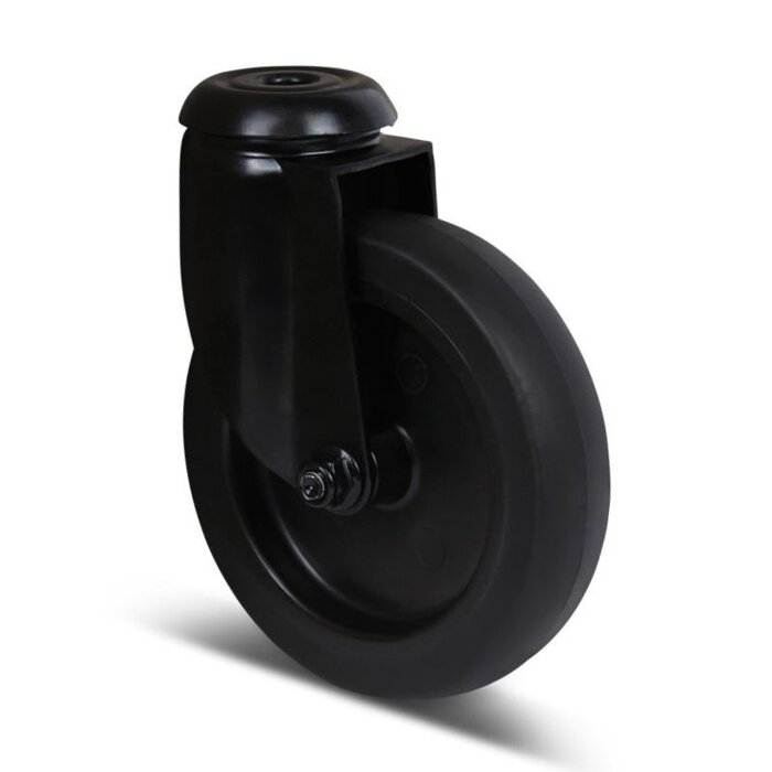 Zwart zwenkwiel 100 mm - boutgat - 80 kg