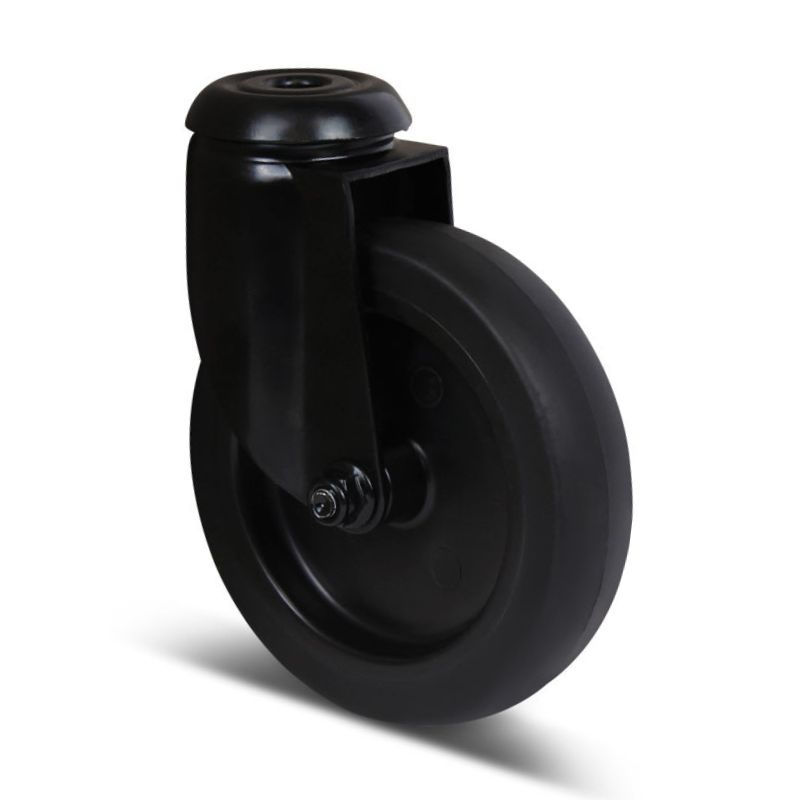 Zwart zwenkwiel 100 mm - boutgat - 80 kg