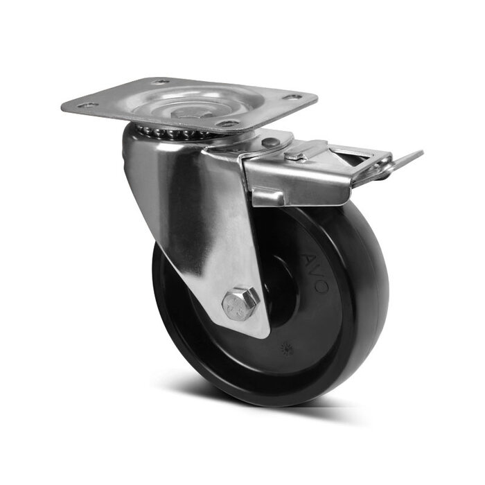 Rvs hittebestendig zwenkwiel met rem 100 mm - 150 kg