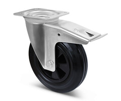 Volrubber zwenkwiel met rem 200 mm - 205 kg
