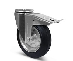 Volrubber zwenkwiel met rem 200 mm - 205 kg