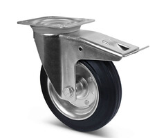 Volrubber zwenkwiel met rem 200 mm - 205 kg