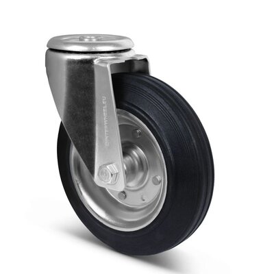 Rubber zwenkwiel 200 mm - stalen velg en boutgat - 205 kg