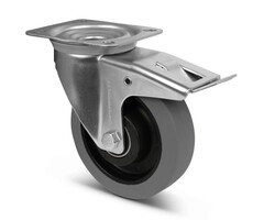 Elastisch rubber zwenkwiel met rem 160 mm - 350 kg