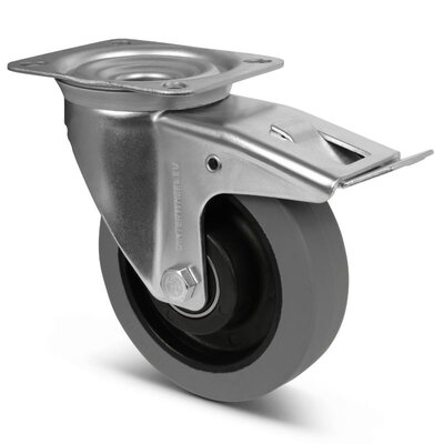 Rubber zwenkwiel met rem 160 mm - kogellager - 350 kg