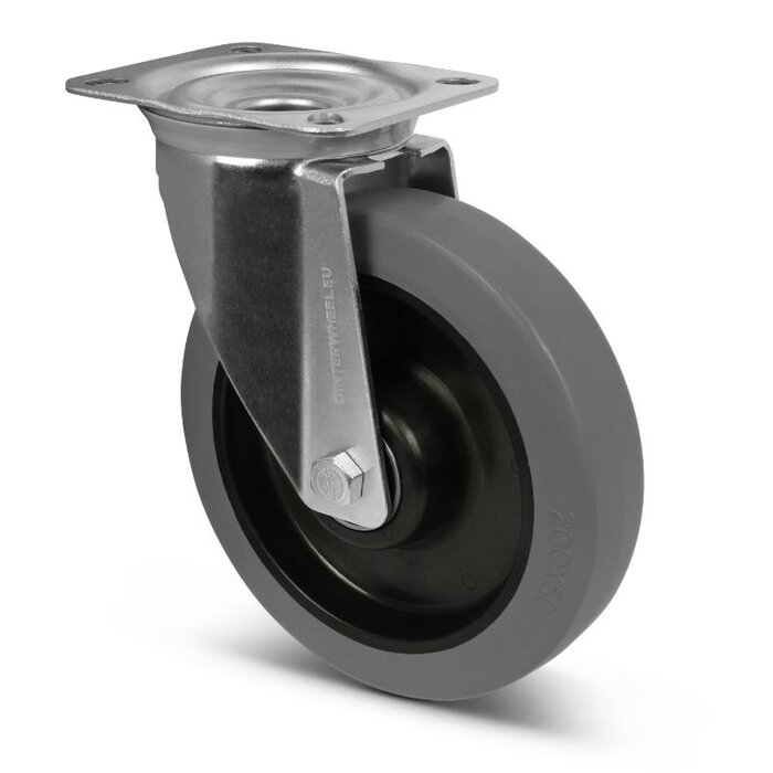 Rubber zwenkwiel 200 mm - kogellager - 400 kg