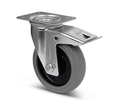 Elastisch rubber zwenkwiel met rem 125 mm - 220 kg