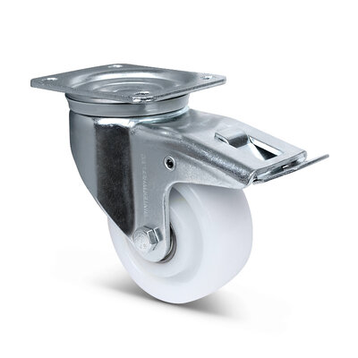 Nylon zwenkwiel met rem 125 mm - kogellager - 700 kg