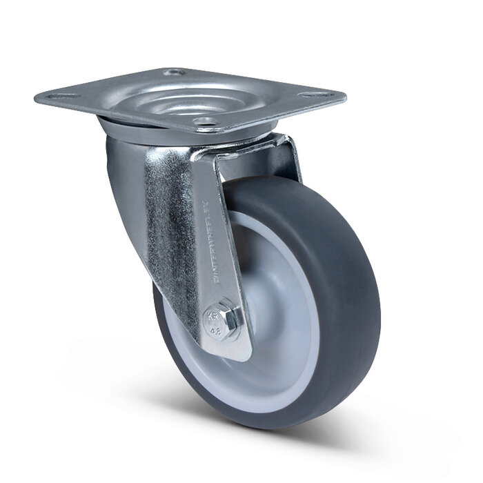 TPR grijs rubber zwenkwiel 100 mm - rollager - 100 kg