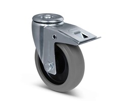 Elastisch rubber zwenkwiel met rem 125 mm - 220 kg