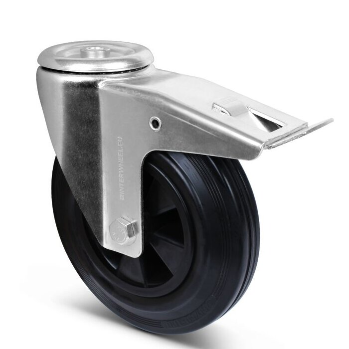 Rubber zwenkwiel met rem 160 mm - rollager - 140 kg