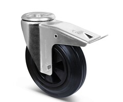 Volrubber zwenkwiel met rem 200 mm - 205 kg