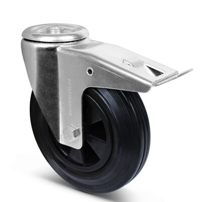 Rubber zwenkwiel met rem 200 mm - rollager - 205 kg