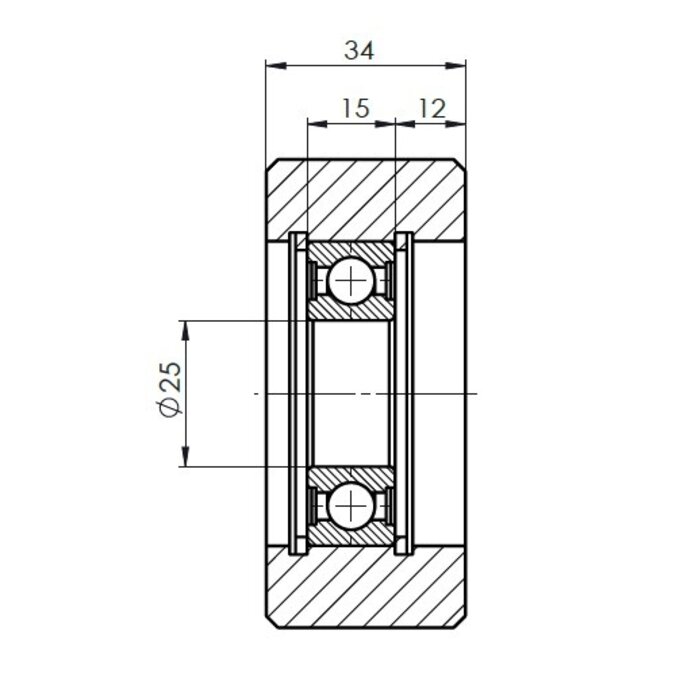 Stalen zwaarlast wiel 80x34 mm - 700 kg