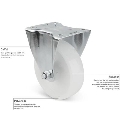 Nylon bokwiel 100 mm - rollager - 200 kg