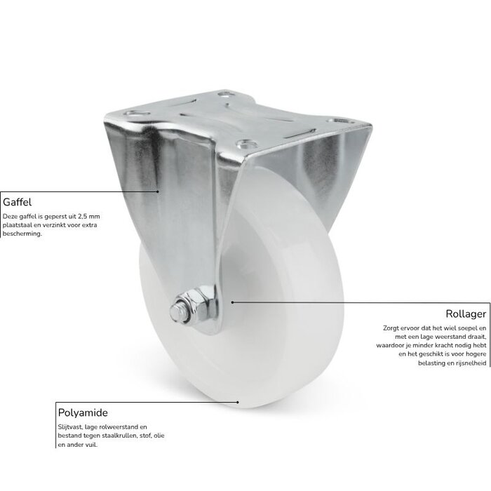 Nylon bokwiel 100 mm - rollager - 200 kg