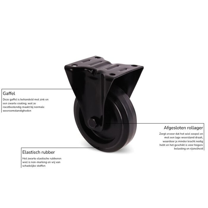 Zwart bokwiel 80 mm - rollager - 100 kg