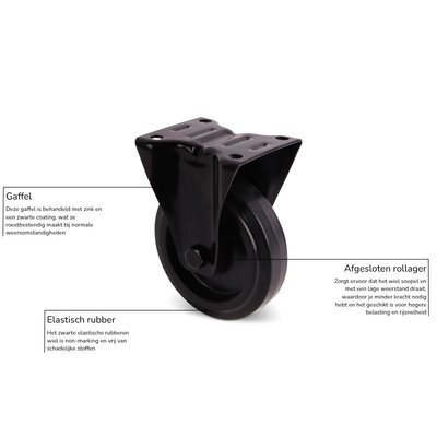 Zwart bokwiel 100 mm - rollager - 150 kg